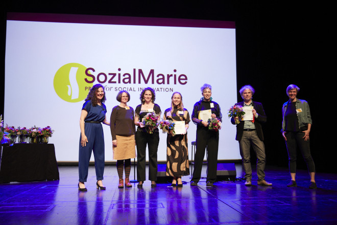 The SozialMarie Awards. The representative of Medics in the Streets is Lenka Mezeiová from the Third faculty.